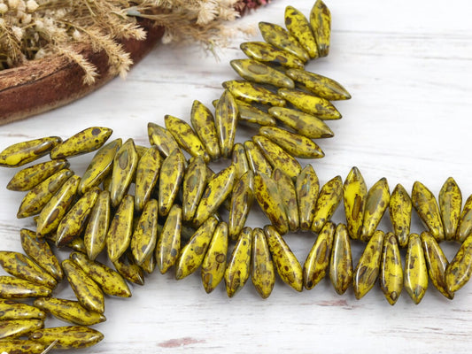 *40* 5x16mm Opaque Yellow Travertine Dagger Beads
