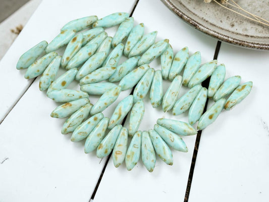 *25* 5x16mm Jade Marble Picasso Dagger Beads