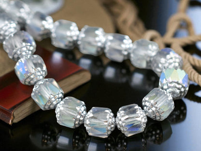 Silver Washed Lt Blue Apollo AB Fire Polished Cathedral Beads - 8mm or 10mm