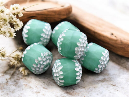White Washed Opaque Turquoise Fire Polished Cathedral Beads -- Choose Your Size