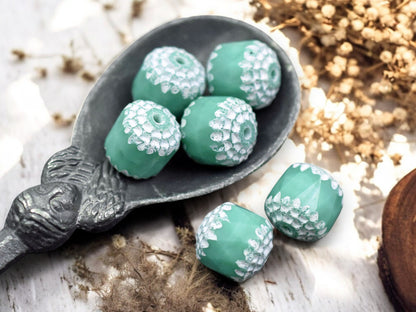 White Washed Opaque Turquoise Fire Polished Cathedral Beads -- Choose Your Size