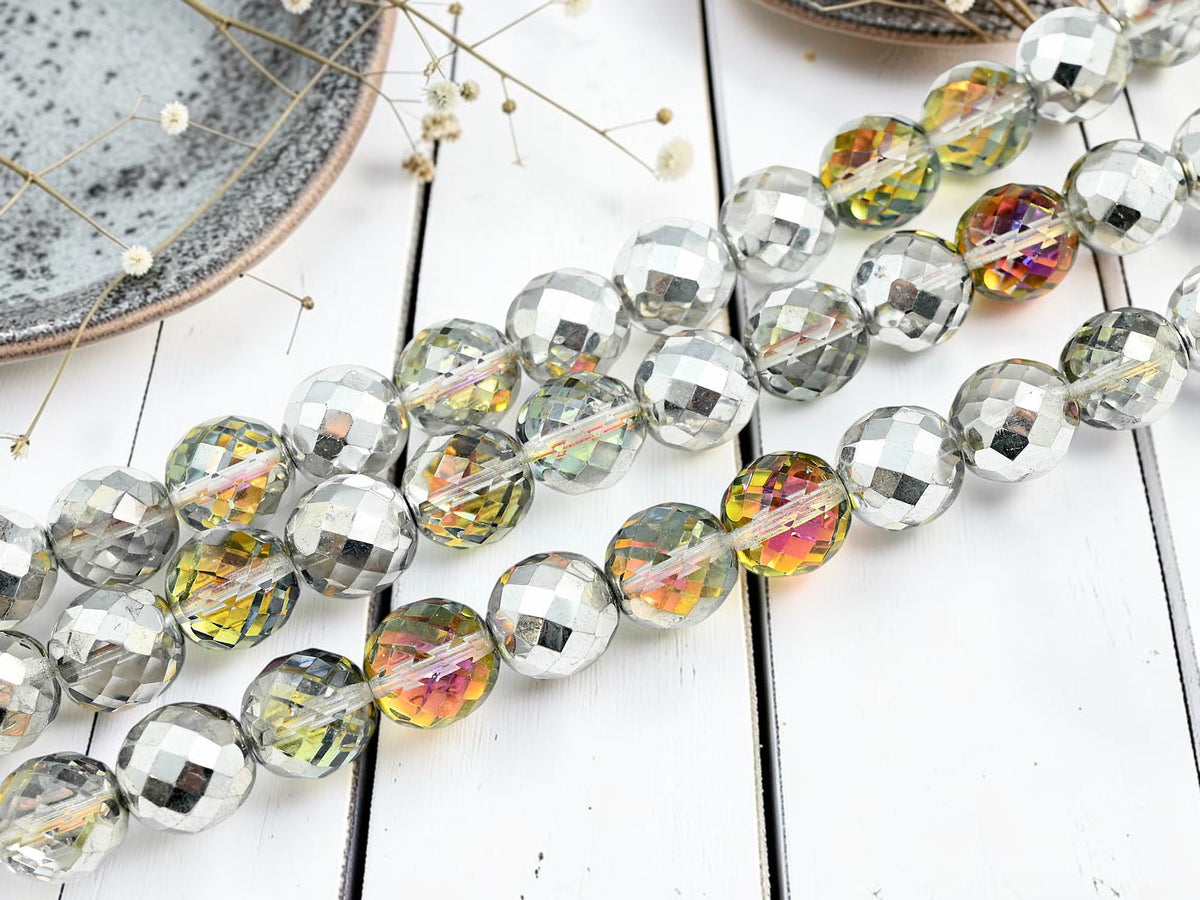 *6* 16mm 1/2 Silver Crystal AB Fire Polished Round Beads