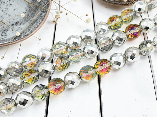 *6* 16mm 1/2 Silver Crystal AB Fire Polished Round Beads