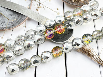 *6* 16mm 1/2 Silver Crystal AB Fire Polished Round Beads