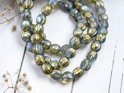 *25* 6mm Turquoise Washed Gold Lustered Crystal Faceted Round Melon Beads