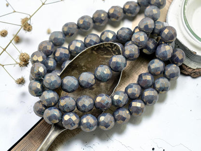 *20* 8mm Gold Lustered Opaque Persian Turquoise Fire Polished Round Beads