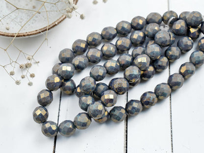 *20* 8mm Gold Lustered Opaque Persian Turquoise Fire Polished Round Beads