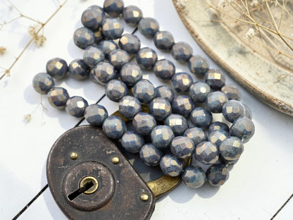 *20* 8mm Gold Lustered Opaque Persian Turquoise Fire Polished Round Beads