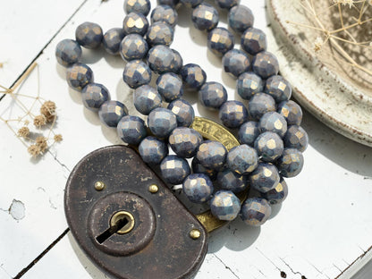 *20* 8mm Gold Lustered Opaque Persian Turquoise Fire Polished Round Beads