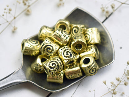 *50* 7x6mm Antique Gold Spiral Design Barrel Beads
