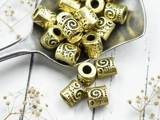 *50* 7x6mm Antique Gold Spiral Design Barrel Beads