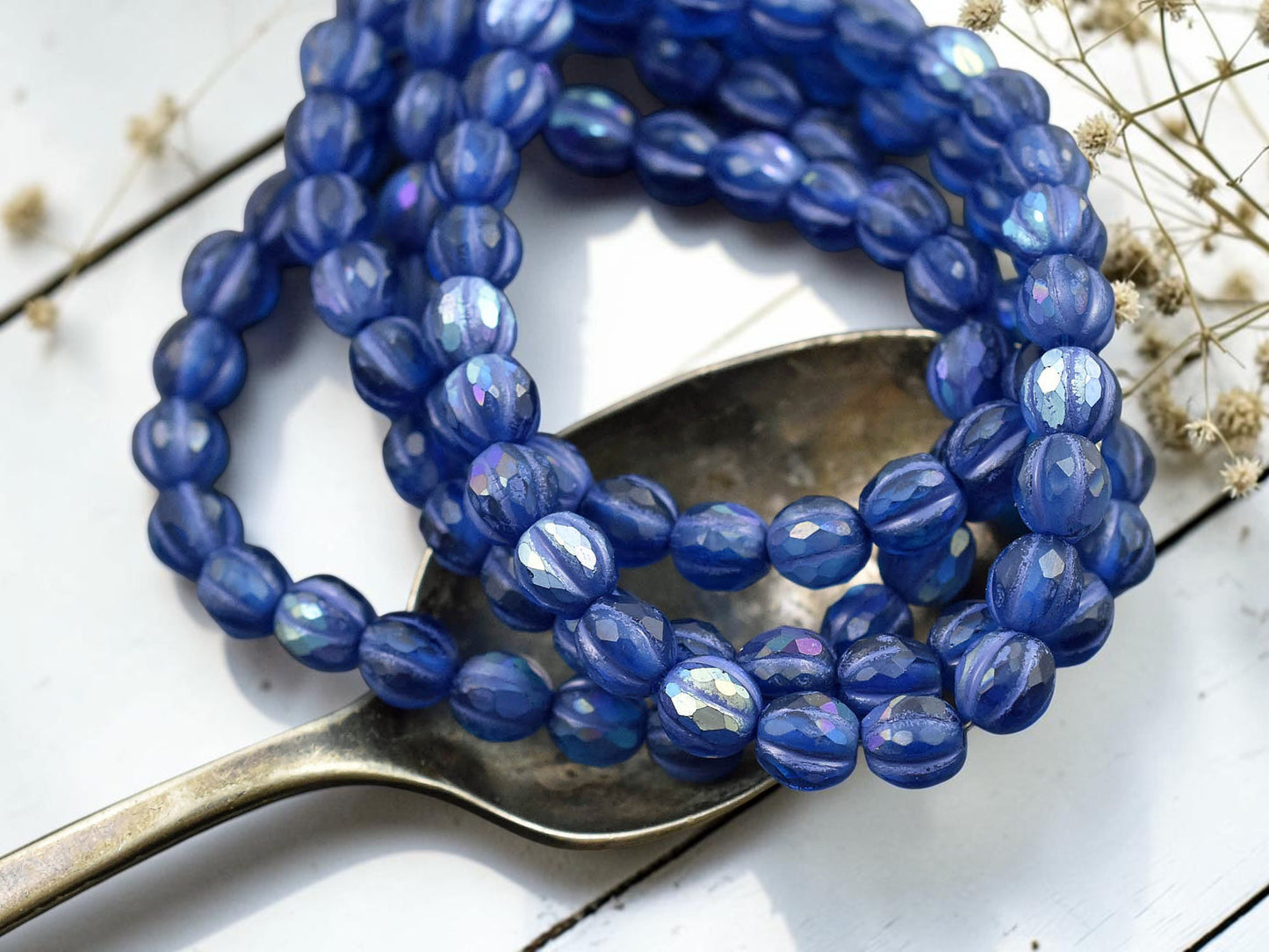 *25* 6mm Purple Luster Washed Matte Pacific Blue Faceted Round Melon Beads