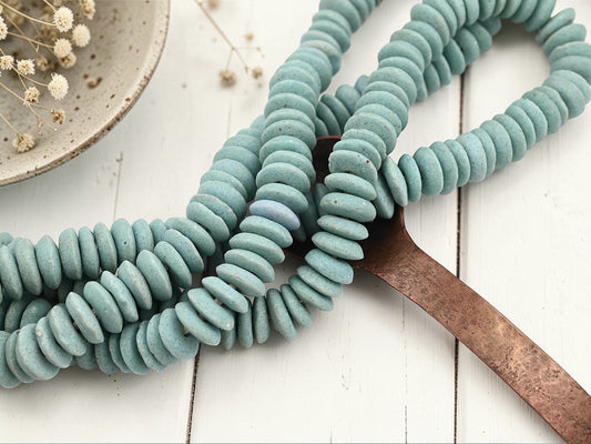 13~15mm Aqua Stone Recycled African Glass Heishi Beads (21" Strand)