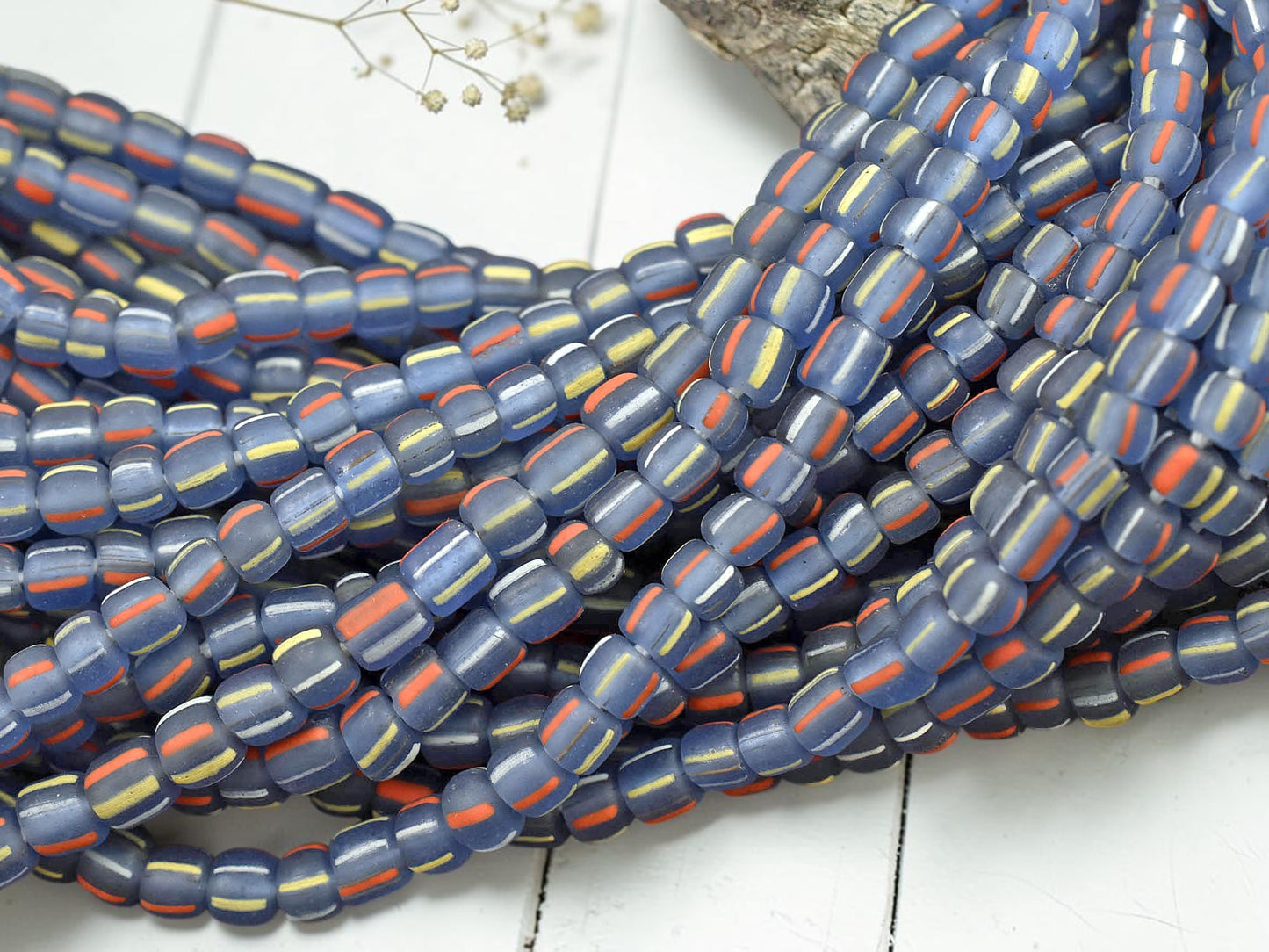 Striped Java Glass Beads -- Approx 24" Strand -  Indonesian Glass Beads
