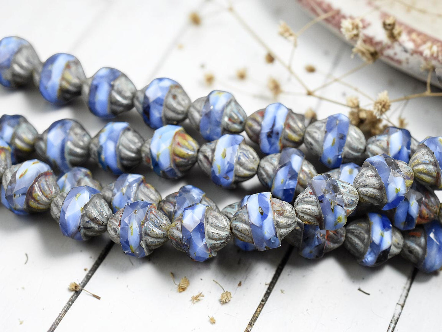 *15* 11x10mm Blended Cornflower Blue Picasso Turbine Beads