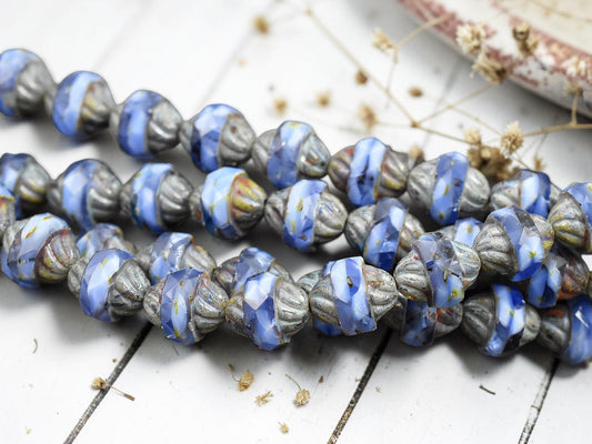 *15* 11x10mm Blended Cornflower Blue Picasso Turbine Beads
