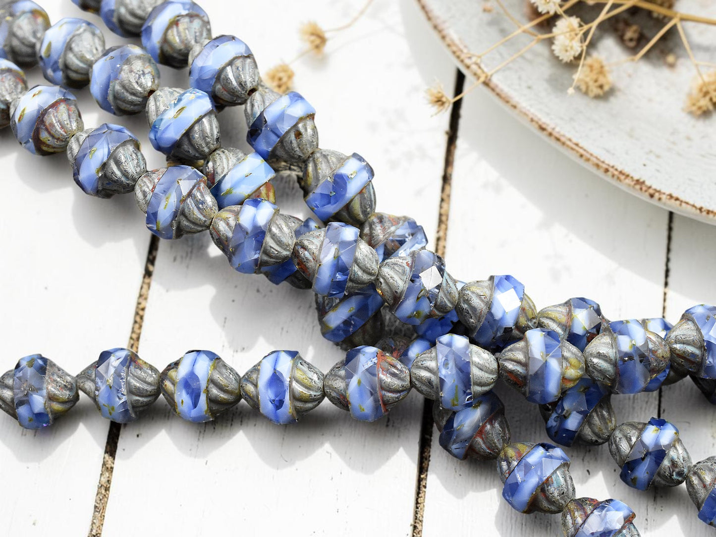 *15* 11x10mm Blended Cornflower Blue Picasso Turbine Beads