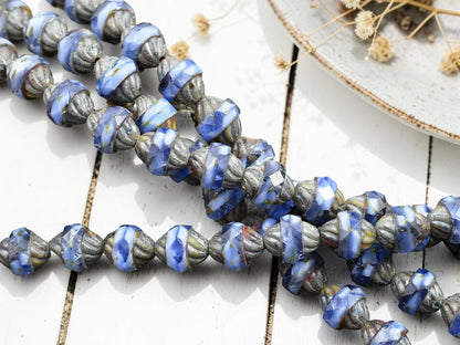 *15* 11x10mm Blended Cornflower Blue Picasso Turbine Beads