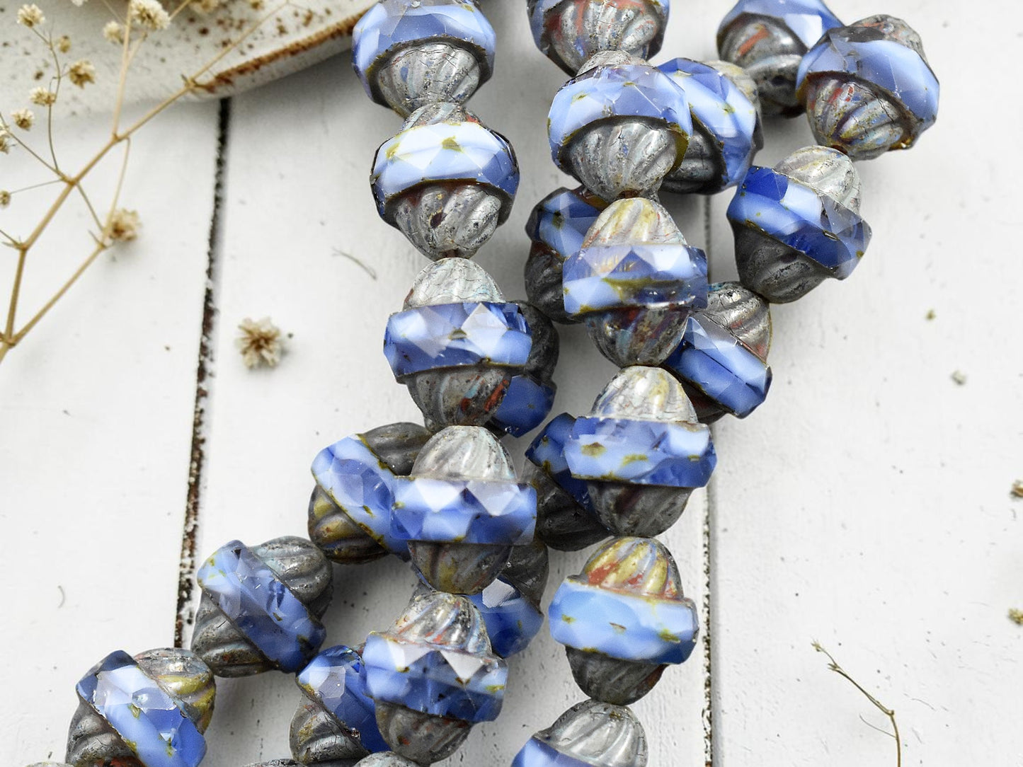 *15* 11x10mm Blended Cornflower Blue Picasso Turbine Beads