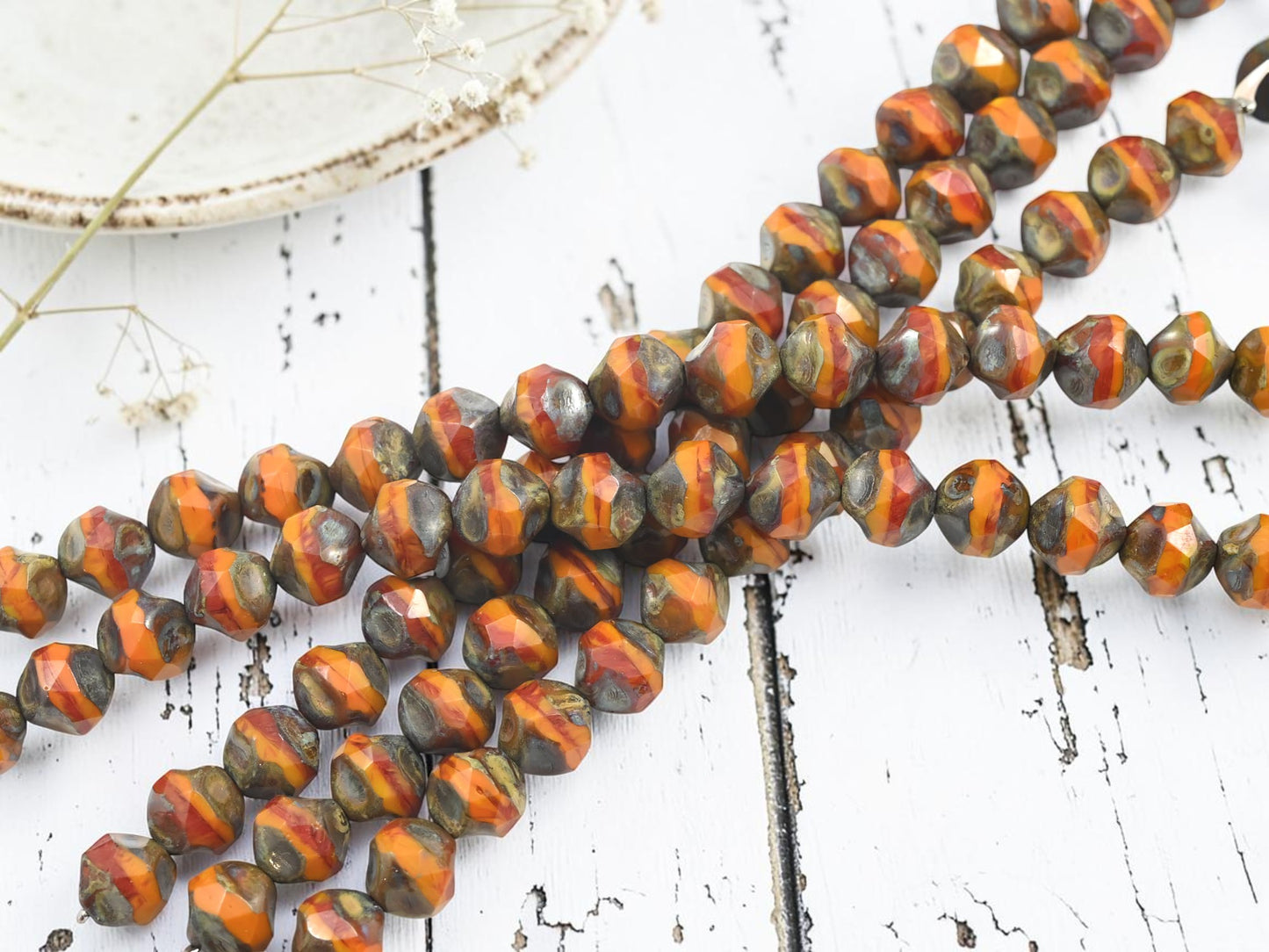 *16* 8mm Orange Mustard Picasso Central Cut Round Beads