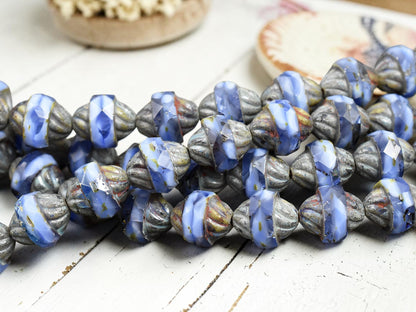 *15* 11x10mm Blended Cornflower Blue Picasso Turbine Beads