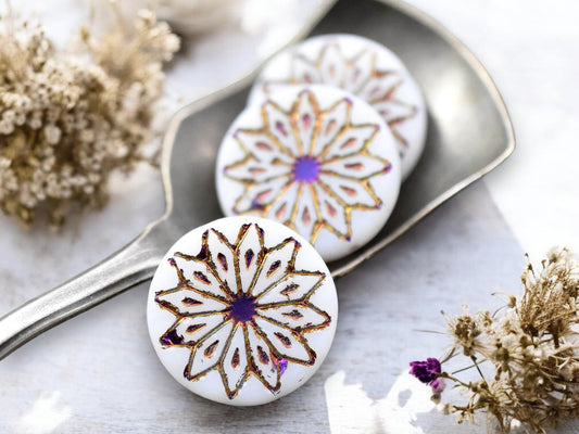 *6* 18mm Matte White Opal Sliperit Star Flower Coin Beads