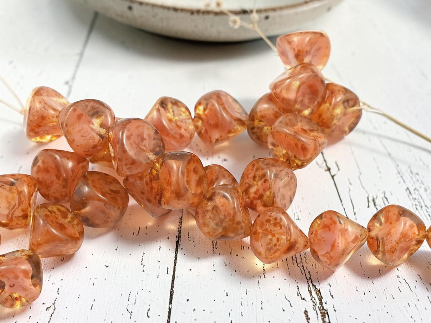 *9* 14mm Pink Crystal Picasso Pinched Triangle Nugget Beads