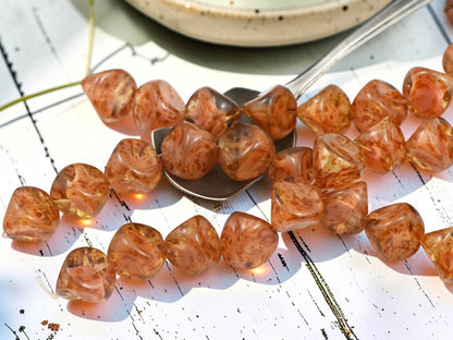 *9* 14mm Pink Crystal Picasso Pinched Triangle Nugget Beads