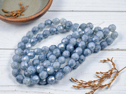 *25* 8mm Blue Lustered Crystal Opaline Fire Polished Round Beads