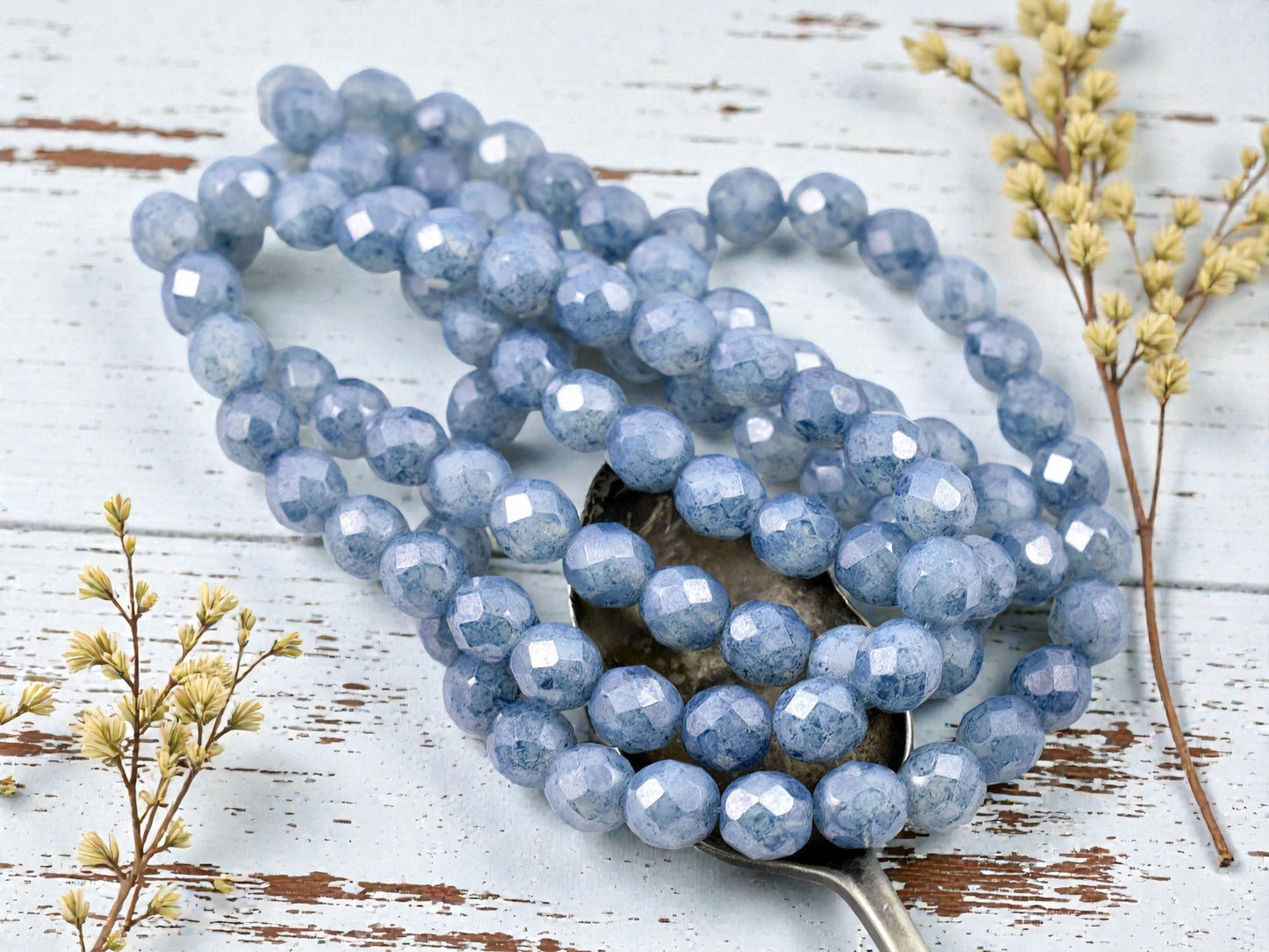 *25* 8mm Blue Lustered Crystal Opaline Fire Polished Round Beads