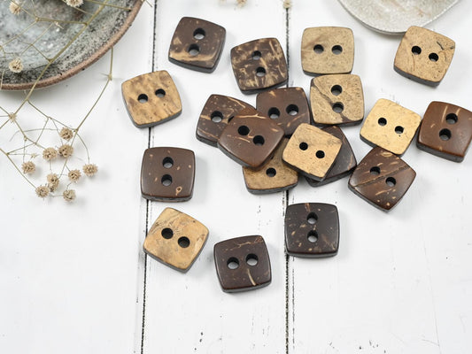*10* 10mm Dark Burleywood Tone Coconut Shell 2 Hole Buttons