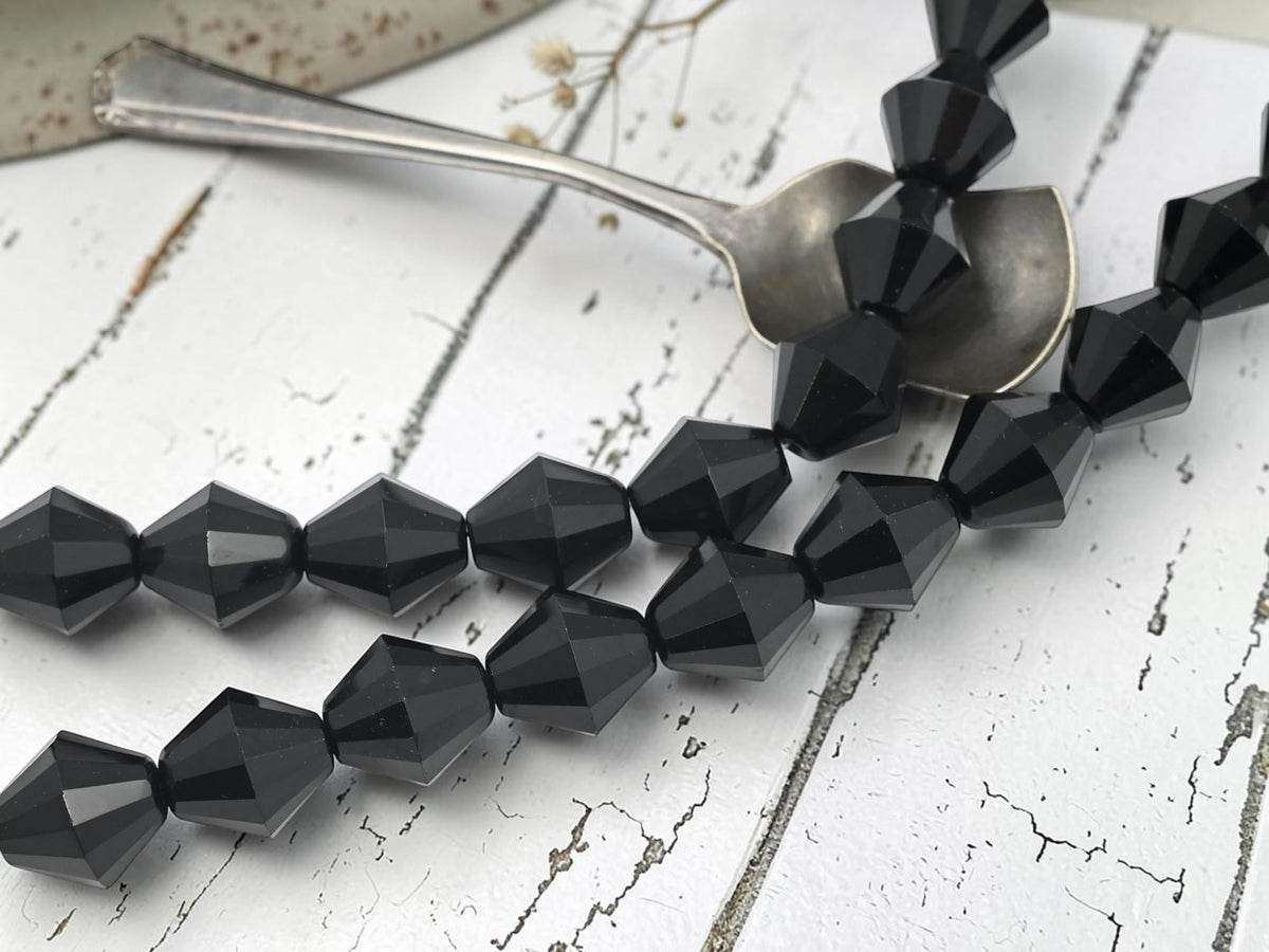 *6* 16mm Jet Black Faceted Bicone Beads