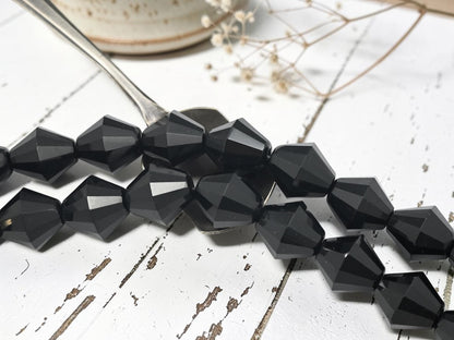 *6* 16mm Jet Black Faceted Bicone Beads