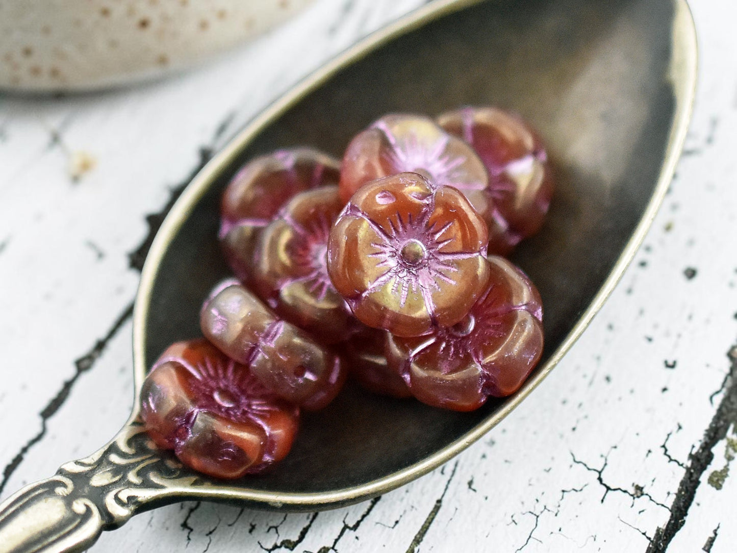 *12* 12mm Pink Washed Boysenberry Luster Hawaiian Flower Beads