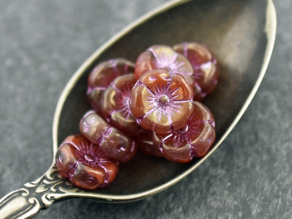 *12* 12mm Pink Washed Boysenberry Luster Hawaiian Flower Beads