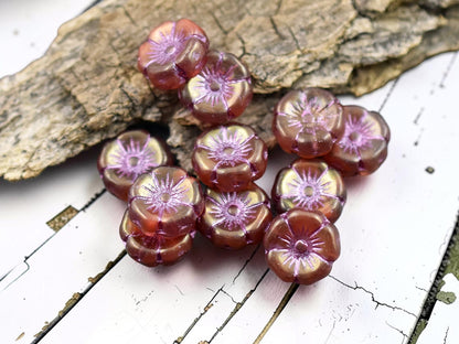 *12* 12mm Pink Washed Boysenberry Luster Hawaiian Flower Beads