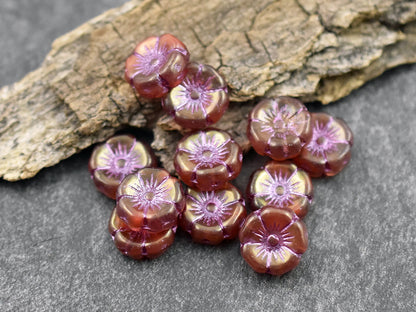 *12* 12mm Pink Washed Boysenberry Luster Hawaiian Flower Beads