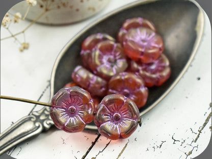 *12* 12mm Pink Washed Boysenberry Luster Hawaiian Flower Beads