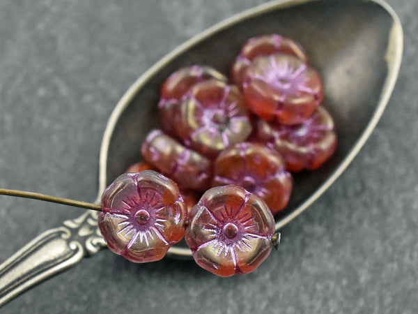 *12* 12mm Pink Washed Boysenberry Luster Hawaiian Flower Beads