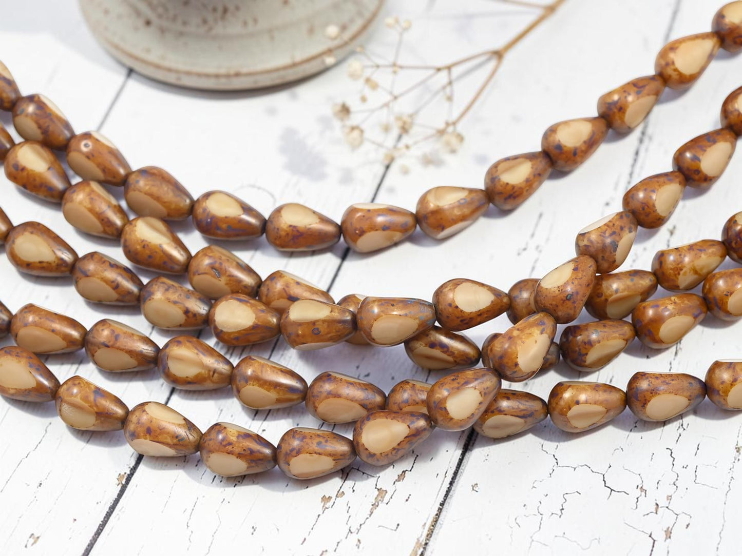 *17* 12x8mm Beige Silk Travertine 3 Cut Teardrop Beads