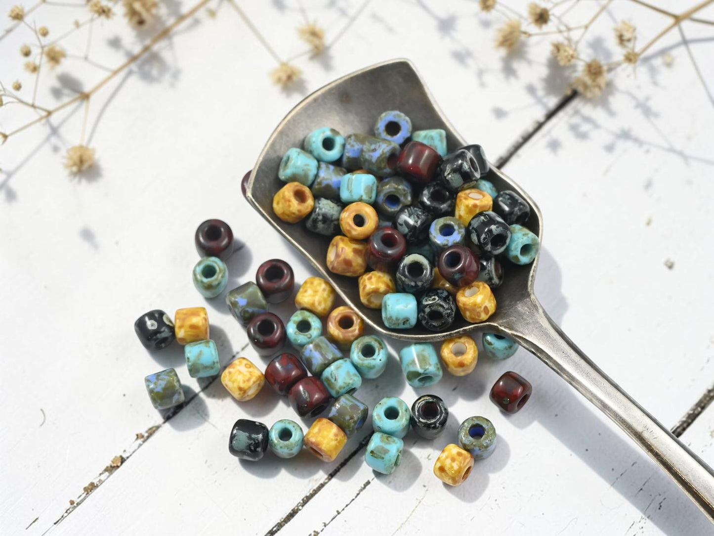 4.5mm Czech Glass Rola Beads -- 5 Color Picasso Mix -- Czech Seed Beads