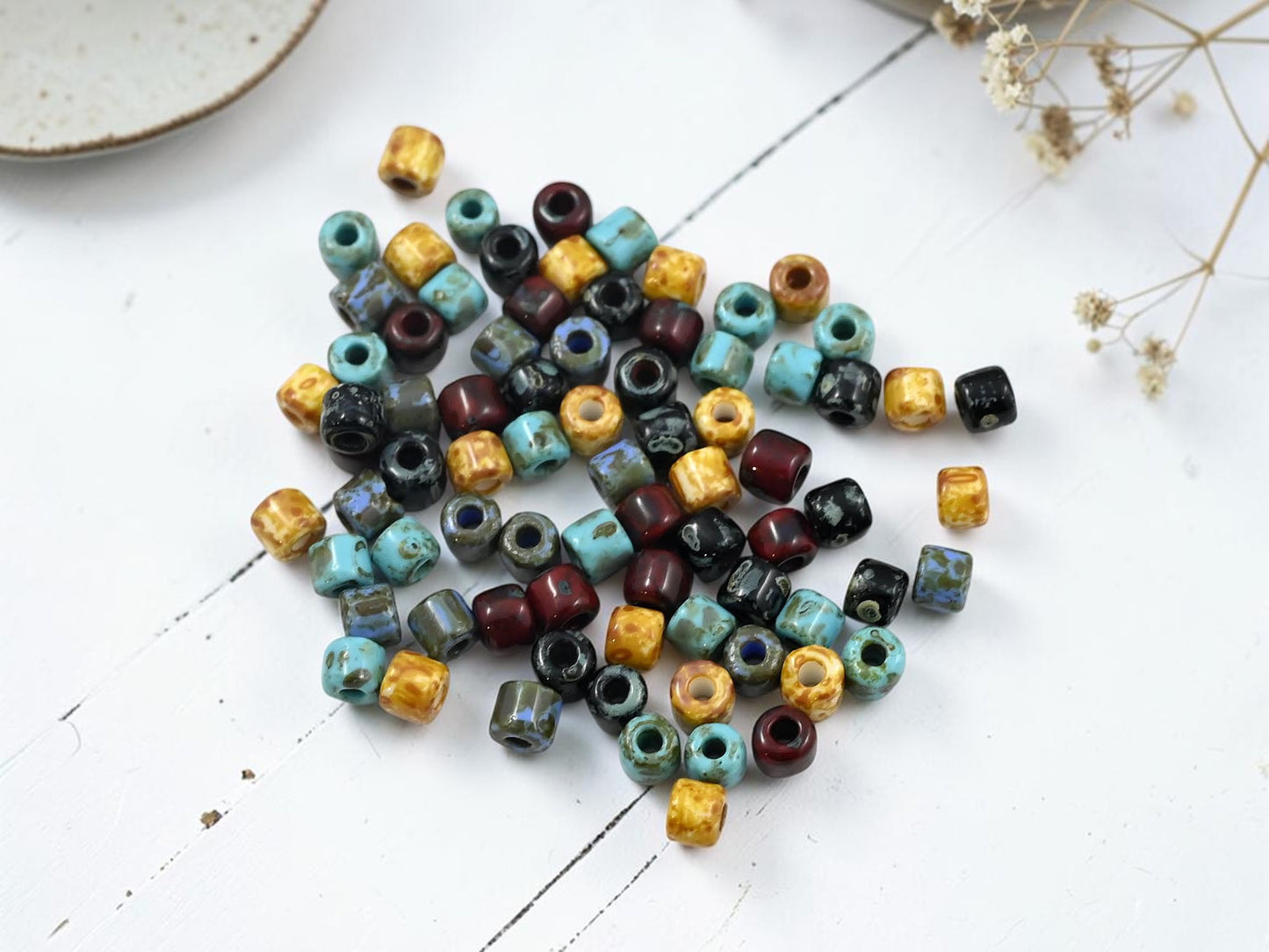 4.5mm Czech Glass Rola Beads -- 5 Color Picasso Mix -- Czech Seed Beads