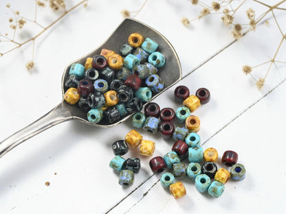 4.5mm Czech Glass Rola Beads -- 5 Color Picasso Mix -- Czech Seed Beads