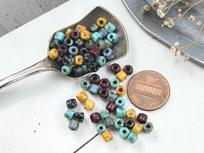 4.5mm Czech Glass Rola Beads -- 5 Color Picasso Mix -- Czech Seed Beads