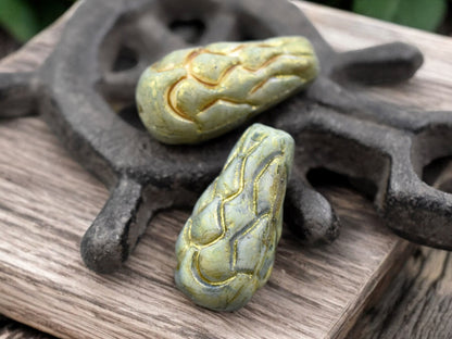 *6* 25x12mm Alabaster Green Moss Mermaid Scale Large Drop Beads