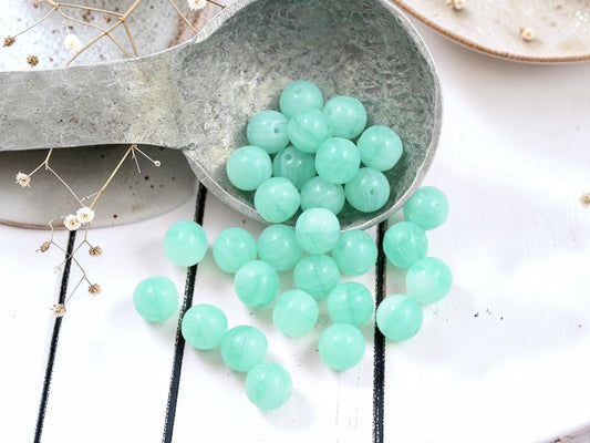 *30* 7mm Green Aqua Swirl Round Druk Beads