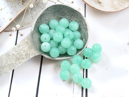 *30* 7mm Green Aqua Swirl Round Druk Beads