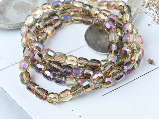 *10* 11x10mm Electroplated Smokey Crystal Metallic Rainbow Faceted Barrel Beads