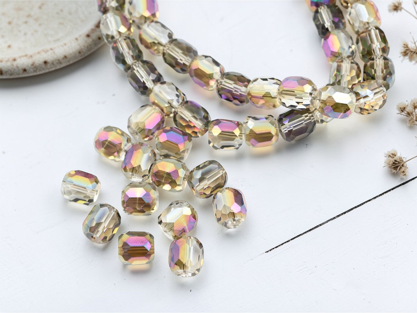 *10* 11x10mm Electroplated Smokey Crystal Metallic Rainbow Faceted Barrel Beads