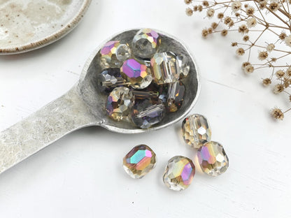 *10* 11x10mm Electroplated Smokey Crystal Metallic Rainbow Faceted Barrel Beads